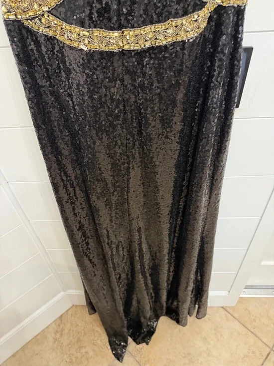 NEW Lucci Lu Women’s Black Gold Beaded Sequin Halter Gown Size 16 36295 - Picture 6 of 14